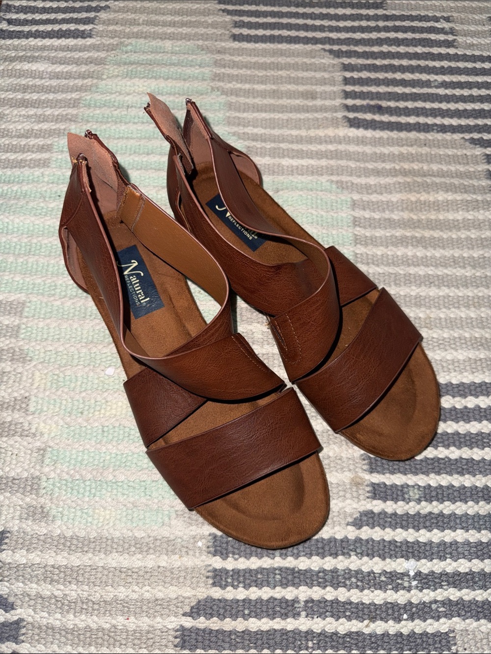 Natural Reflections Siena Brown Leather Strappy Sandals Zip Back Size 8